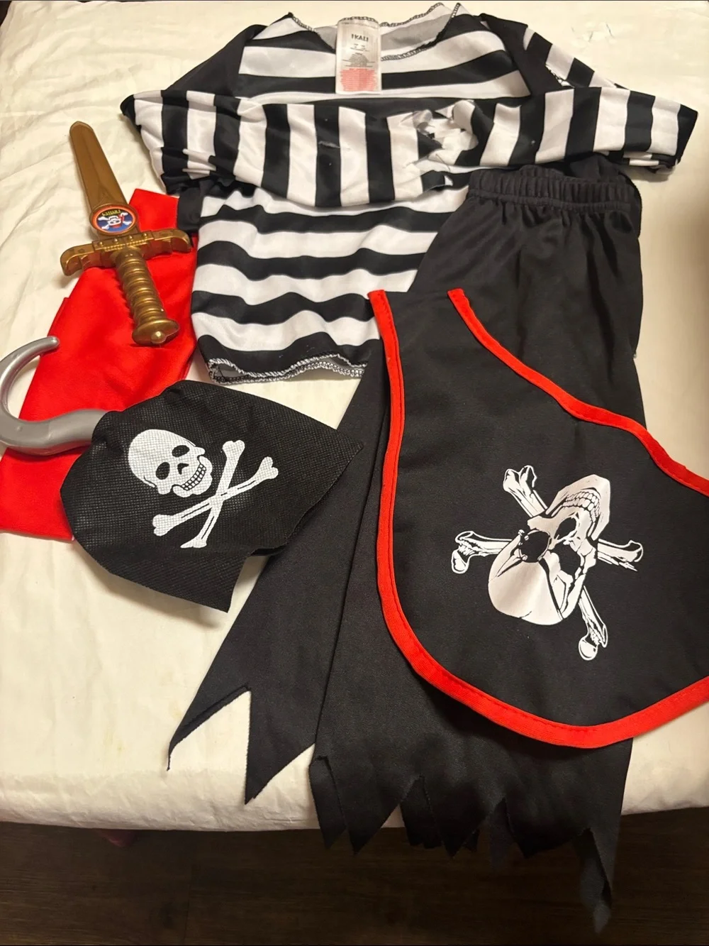 Kids Pirate Costume Set in Black with Red Trim